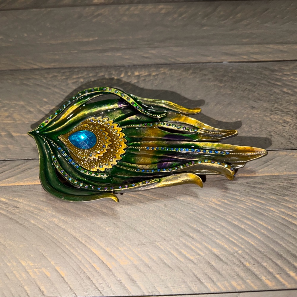 Footed Peacock Feather jewelry tray, ring‎ holder, home accents, decor